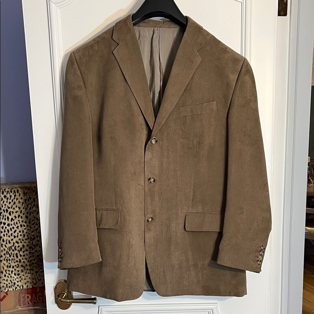 Men's Brown Sueded Thin Cord  Blazer - Classic Three-Button Jacket